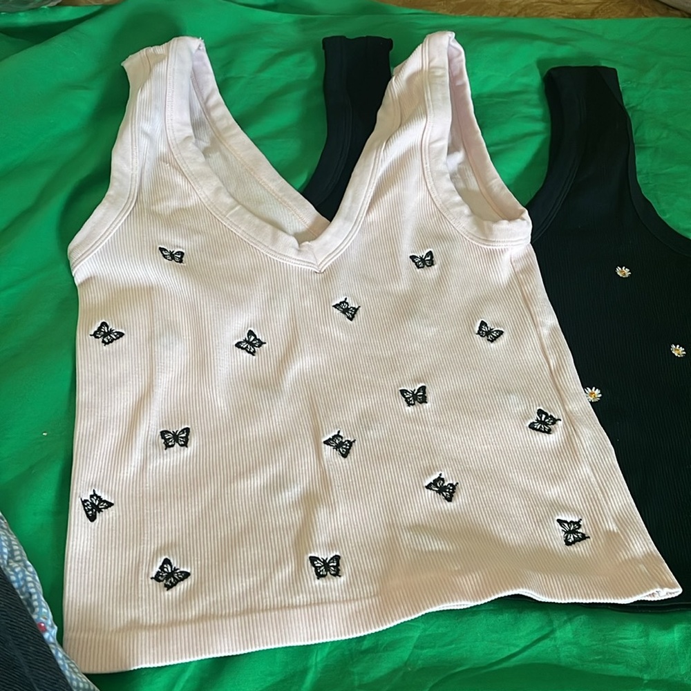 Harper Black and light pink Sleeveless Embellished Crop Tank , price for both